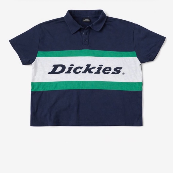 Dickies Navy Polo with Green and White Stripes - Picture 2 of 2